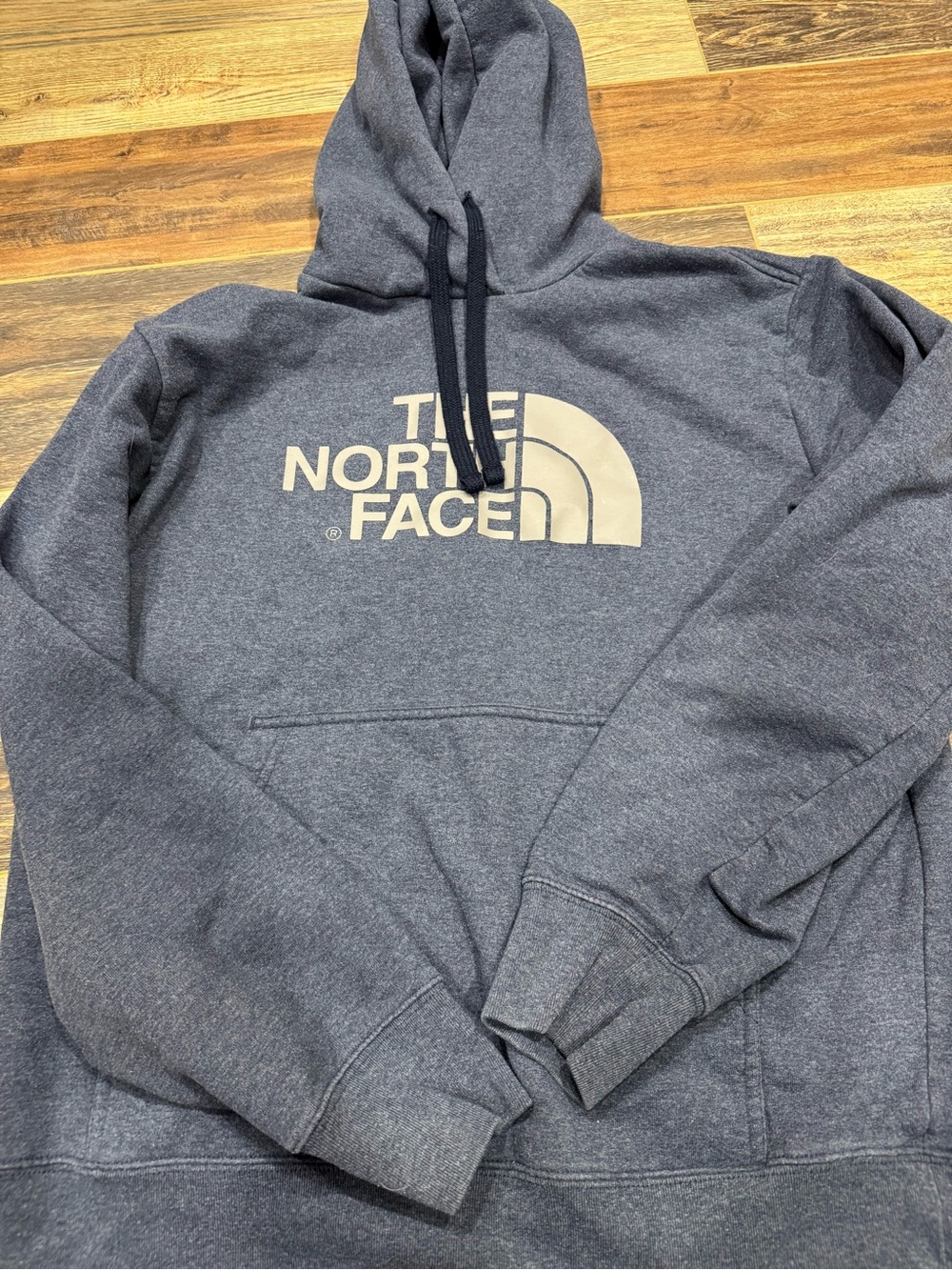 The North Face Men's Dark Gray Pullover Hoodie with Cream Logo